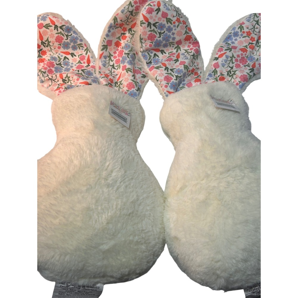 Lot of 2 Target Easter Bunny Bullseye's Decor Pillow White Floral Rabbit Plush‎